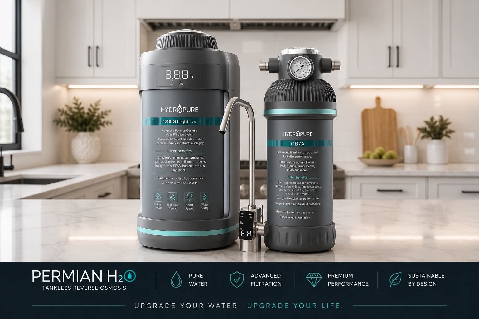 Tankless reverse osmosis water filtration unit